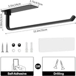 Paper Towel Holder - Self-Adhesive or Drilling, Matte Black, Upgraded Aluminum Kitchen Roll Dispenser Under Cabinet, Lighter but Stronger Than Stainless Steel!