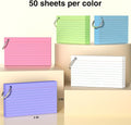 250 Count Colored Index Cards 3x5 Inch with Key Ring, 180gsm Heavy Weight Flash Cards 5 Color (50 Sheets Each), Portable Note Taking for Students, Teachers, Study Note Cards for Office Home School