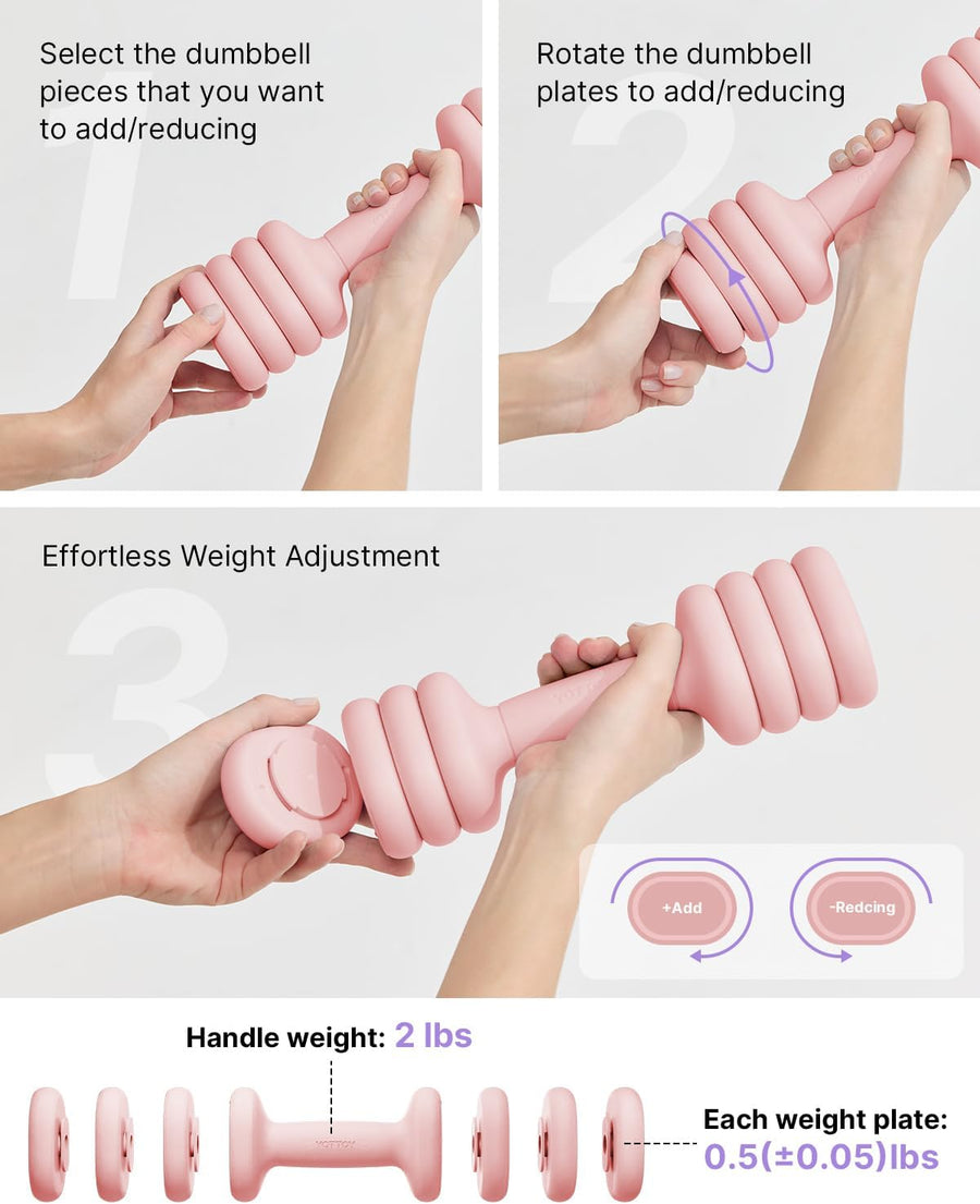 YOTTOY Adjustable Dumbbell Set, 4-in-1 Hand Weights for Home Gym, 2-5 lbs Each