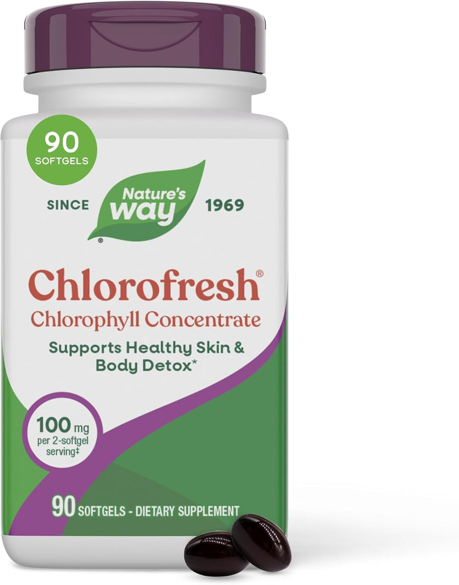 Nature's Way Chlorofresh Chlorophyll Concentrate Softgels, Chlorophyllin Copper Complex, Internal Deodorant Supplement, Supports Healthy Skin and Detox Pathways*, 90 Softgels (Packaging May Vary)
