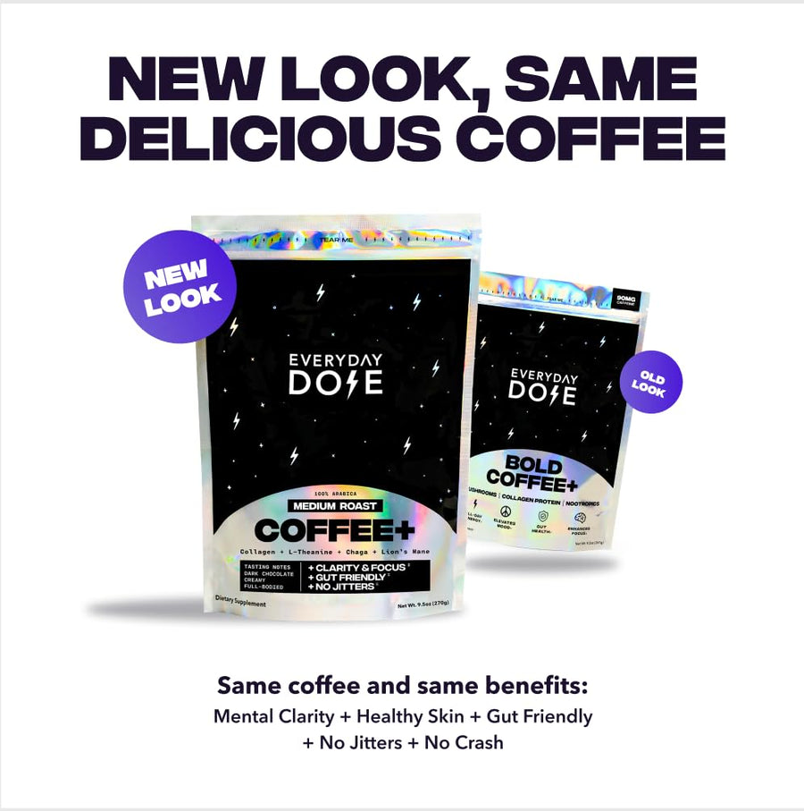 Everyday Dose Premium Adaptogenic Mushroom Coffee with Grass-Fed Collagen, Chaga, Lions Mane & L-Theanine for Better Focus, Energy, Digestion, Skin, and Immunity 30 Servings
