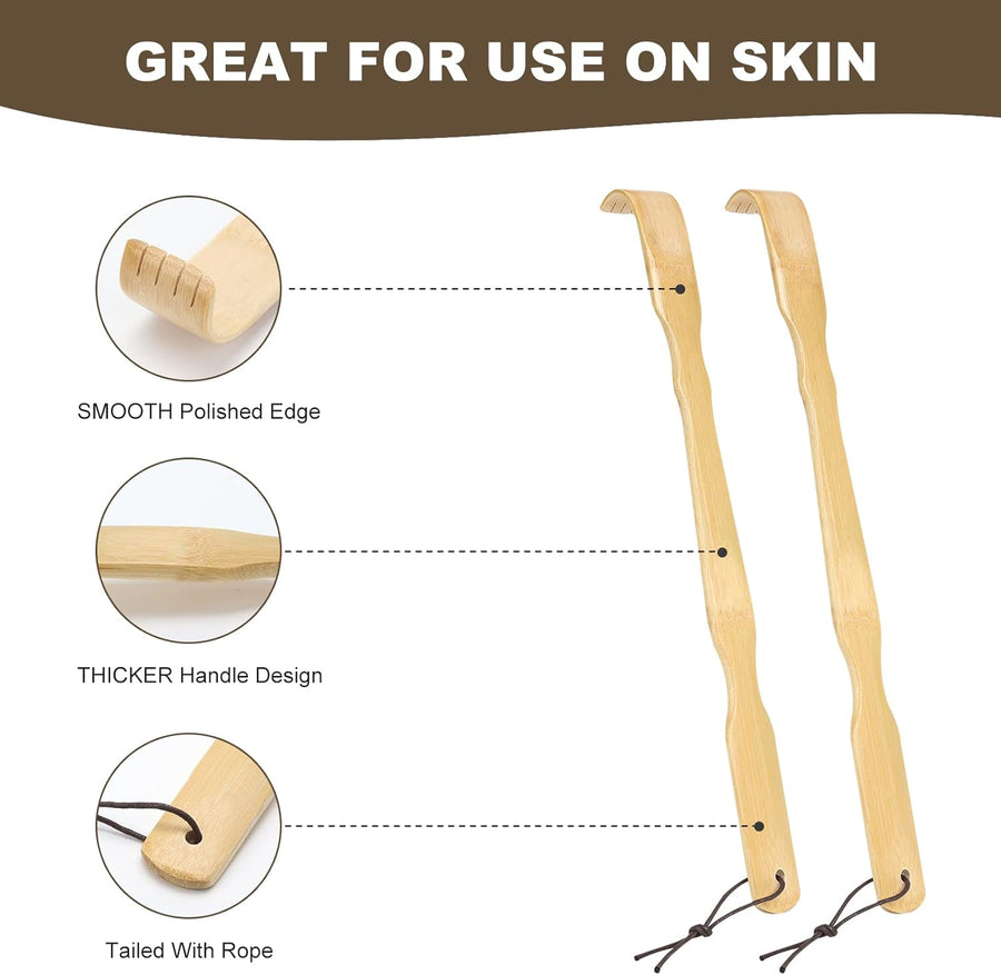 YIMICOO 2 Pack 17 Inch Long Wooden Bamboo Back Scratchers for Adults