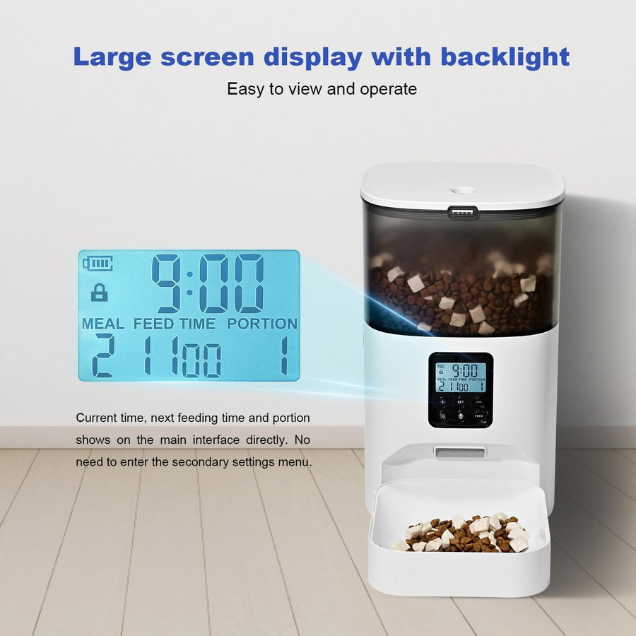 Automatic Cat Feeder, 4L Cat Food Dispenser with 10s Voice Recorder, Pet Feeder up to 8 Meals per Day, Timed Dog Feeder with Dry Food Sealed Ring (White, 4L-Basic)