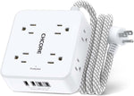 Surge Protector Power Strip - CHCORE 5Ft Braided Extension Cord with 8 Outlets with 4 USB (2 USB C) Charging Ports, Flat Plug Multi Plug Outlet Extender Charging Station for Home Office, ETL, White