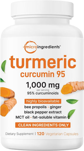 Micro Ingredients Pure Turmeric Curcumin Supplement 1,000mg – 95% Curcuminoids with Black Pepper & Ginger – High Absorption for Joint & Antioxidant Support* – Filler Free, 120 Veggie Capsules