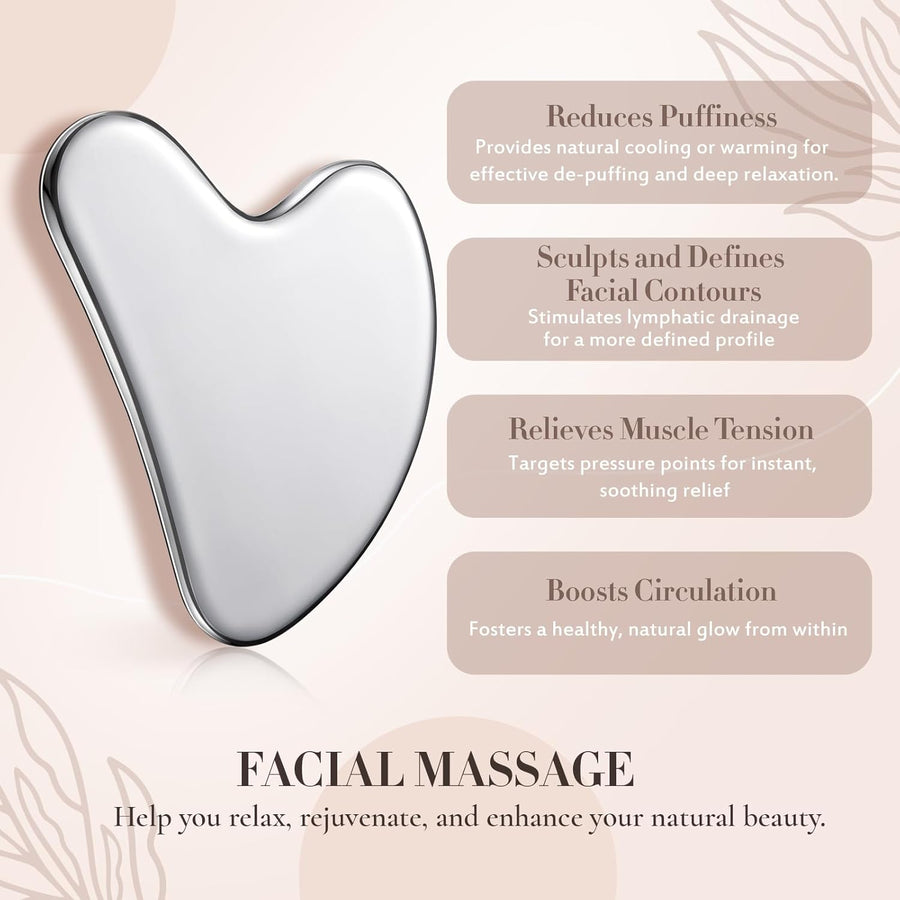 Nuanchu Stainless Steel Gua Sha Facial Tools Metal Guasha Tool for Face Body Jawline Shaper, Double Chin Reducer, Puffiness Reducing, Lymphatic Drainage Massager Skin Care Gift with Pouch