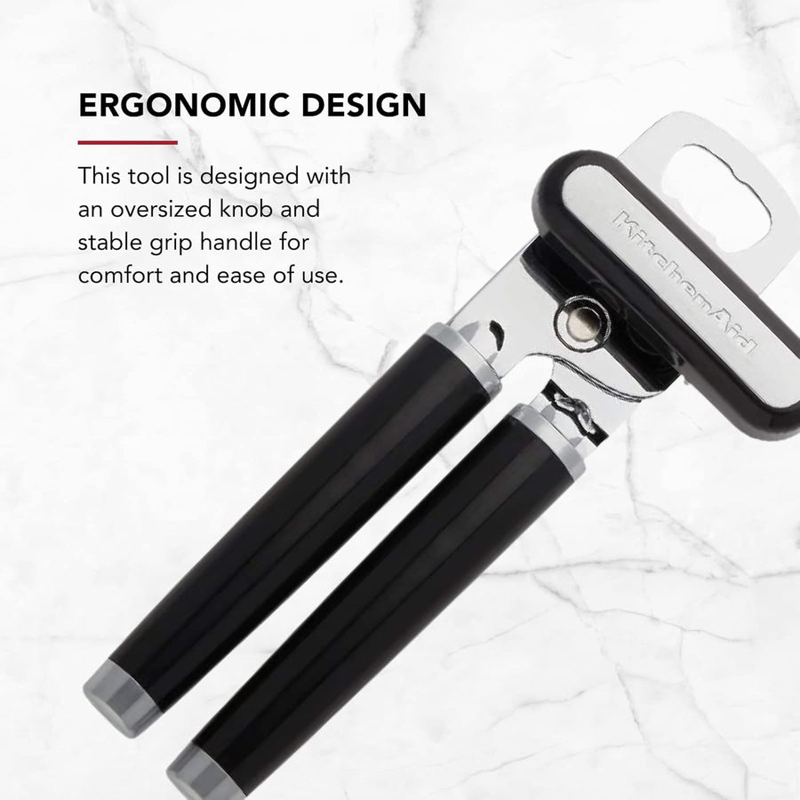 KitchenAid Classic Multifunction Can Opener and Bottle Opener Easy to Use, Razor Sharp Stainless Steel Cutting Wheel, Soft Ergonomic Handles, Black