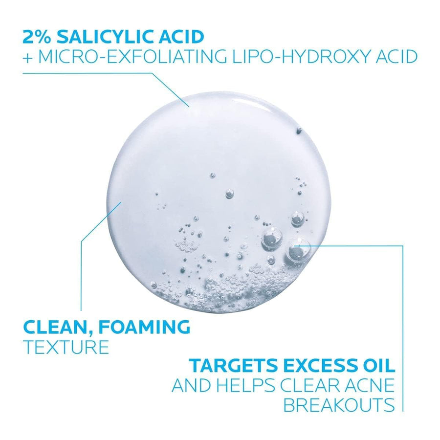 La Roche-Posay Effaclar Medicated Gel Cleanser, 2% Salicylic Acid Cleanser + LHA + Glycerin, Dermatologist Tested Foaming Acne Face Wash, Clear & Prevent Acne Breakouts, Oil Free, Targets Excess Oil