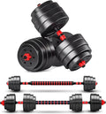 Adjustable Dumbbells Set - 30 LBS Weight Plates, 3-in-1 Barbell, Home Gym Equipment