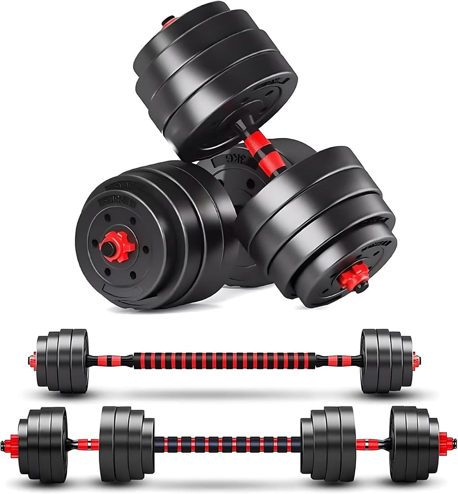 Adjustable Dumbbells Set - 30 LBS Weight Plates, 3-in-1 Barbell, Home Gym Equipment