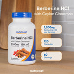 Nutricost Berberine HCl with Ceylon Cinnamon Capsules 120 Count