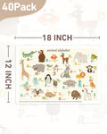 Babebay Disposable Stick-on Placemats 40 Pack for Baby & Kids & Toddler, Sticky Placemats Restaurant Table Mats 12" x 18" (Animal Alphabet)