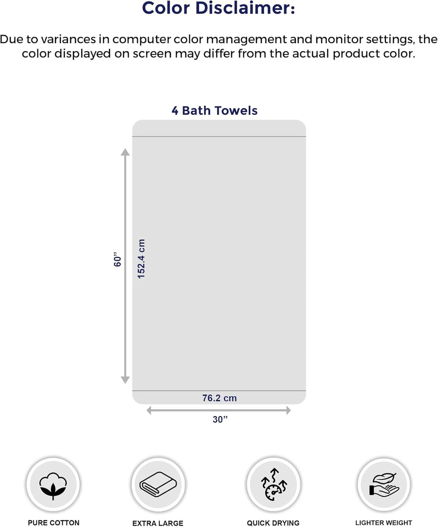 Tens Towels Pack of 4 Extra Large Bath Towels 30 x 60 Inches, 100% Cotton, Larger & Lighter Weight, Quicker to Dry, Super Soft and Absorbent, Perfect for Bathroom, Dark Grey
