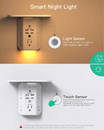 Mifaso 3-Sided Multi Plug Power Strip, Wall Extender with Shelf, Night Light & Surge Protector, USB Wall Charger with 5 AC Wide Space Outlets and 3 USB & 1 C Port, White