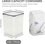 Vtopmart 4 PCS Large Food Storage Containers 5.2L / 175oz, 4 Pieces BPA Free Plastic Airtight Canisters for Flour, Sugar, Baking Supplies, Rice with Lids, 4 Measuring Cups and 24 Labels, Black