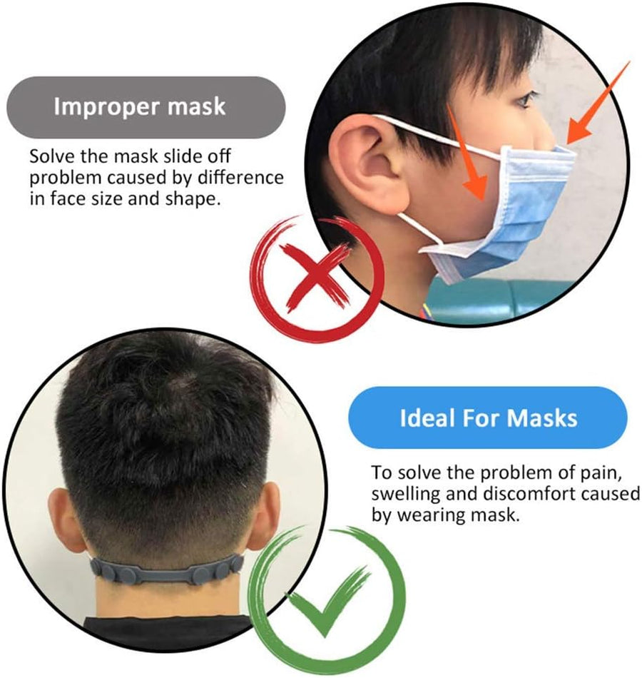 4 PCS Extended Silicone Bands Anti-Tightening Strap for Masks to Prevent Ear Pain,Adjustable Comfort mask Grips Extension Buckle Holder Hook Ear Strap,Black