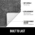 GORILLA GRIP Bath Rug Mat, Thick Soft Absorbent Chenille, Quick Dry Microfiber Mats, Rubber Backing Washable Shower Floor Rugs, Bathmat Runner, US Designed Bathroom Home Decor Accessories 24x17, Grey