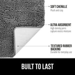 GORILLA GRIP Bath Rug Mat, Thick Soft Absorbent Chenille, Quick Dry Microfiber Mats, Rubber Backing Washable Shower Floor Rugs, Bathmat Runner, US Designed Bathroom Home Decor Accessories 24x17, Grey