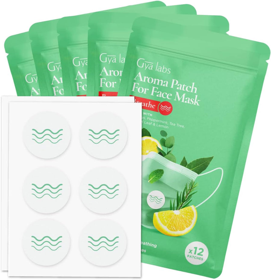 Gya Labs Combo Pack Aroma Mask Patches - Essential Oil Scented Mask Stickers for Face Masks & Pillows, Infused with Essential Oils (5 Packs, 60 Stickers)