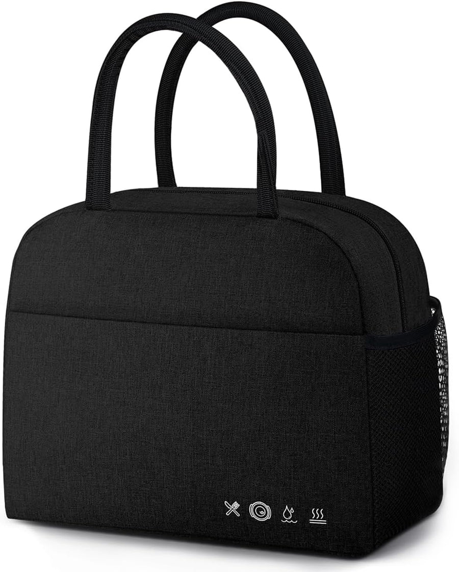 DALINDA Lunch Bag Lunch Box for Women Men Reusable Insulated Lunch Bags,Water-Resistant Cute Cooler Lunch Tote Bag, Large Capacity for Work Travel Picnic,Black