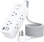 Power Strip Surge Protector, BESHON 5Ft Extension Cord, 6 Outlets with 4 USB Ports (2 USB C Outlet), 3-Side Outlet Extender, Wall Mount, Compact for Travel, Home, School, College Dorm Room and Office
