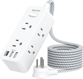 Power Strip Surge Protector, BESHON 5Ft Extension Cord, 6 Outlets with 4 USB Ports (2 USB C Outlet), 3-Side Outlet Extender, Wall Mount, Compact for Travel, Home, School, College Dorm Room and Office