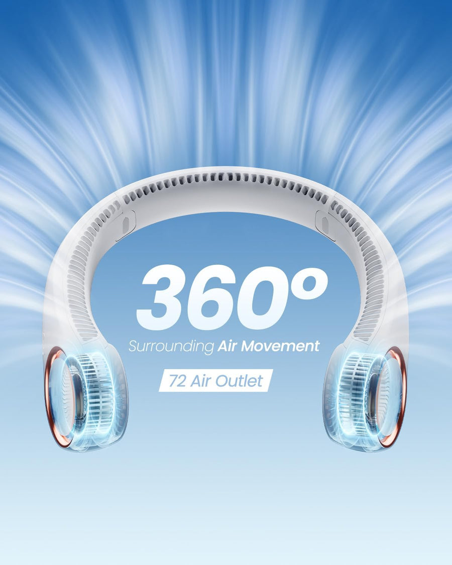 Gaiatop Portable Neck Fan Rechargeable, Hands-Free 360° Cooling, 17hrs Runtime, Battery Powered Personal Wearable Fan Quiet, Summer Outdoor Travel Essentials, Birthday Gifts for Women Men Teens, White