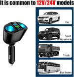 Car Cigarette Lighter Splitter, 2-Socket Cigarette Lighter Adapter with LED Voltmeter, Dual USB QC3.0 Type-C 20W PD Fast Car Charger, 12V/24V Splitter Adapter for Smart Phone GPS Dash Cam