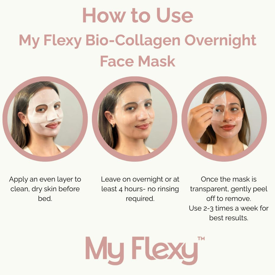 Bio Collagen Overnight Facial Mask with Peptides, Hyaluronic Acid & Antioxidants, Brightening Hydrating Korean Hydrogel Face Mask for Women, Skincare Sheet Mask - 4 Pack