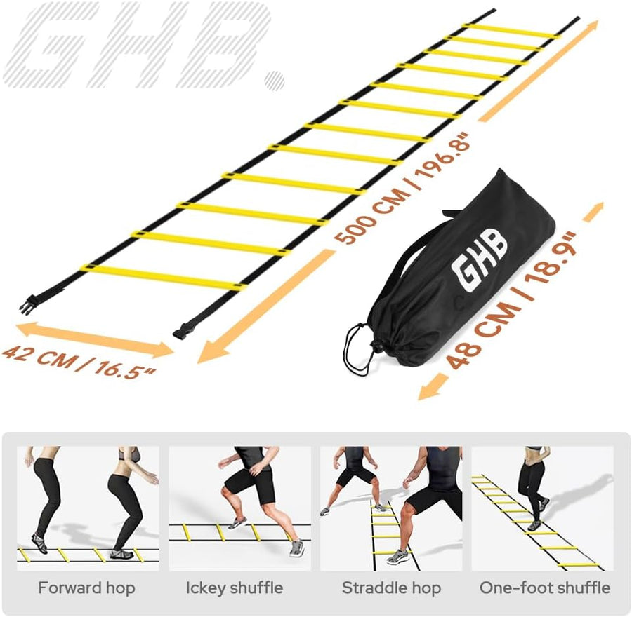 GHB Pro 20ft Agility Ladder - 12 Rungs, Adjustable, with Bag