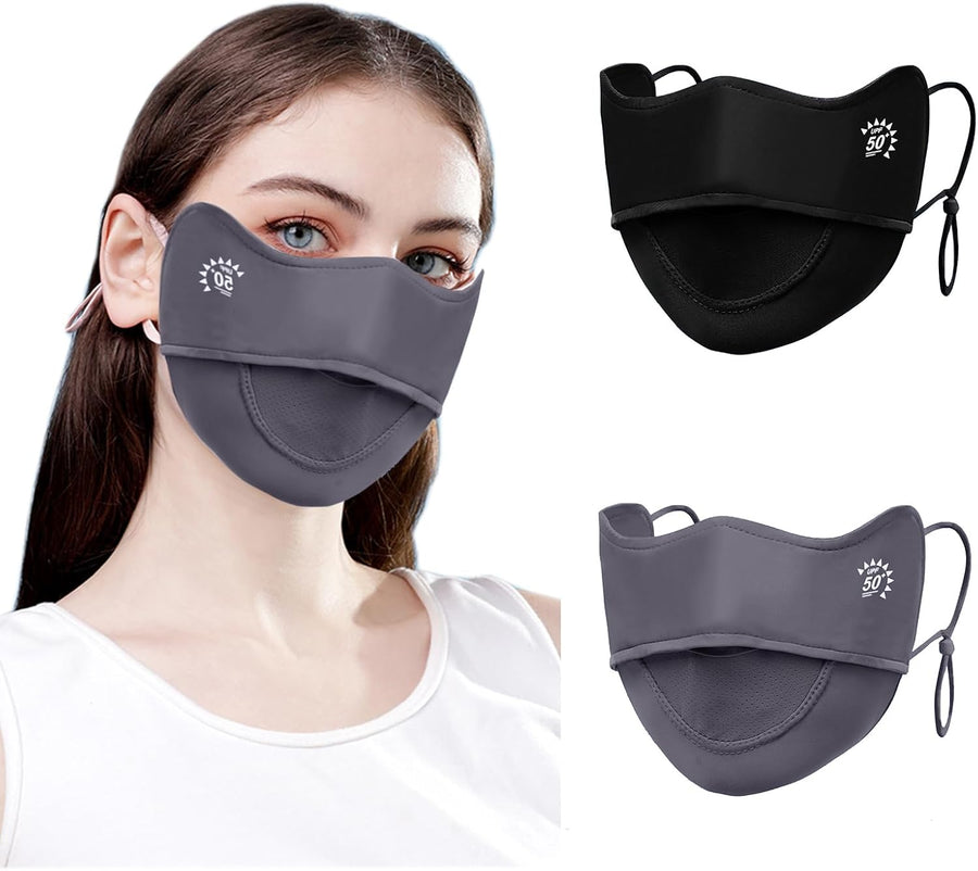 2Pcs UV Face Mask, Sun Masks for Women, Cooling Breathable Face Cover for Outdoors, Washable Reusable