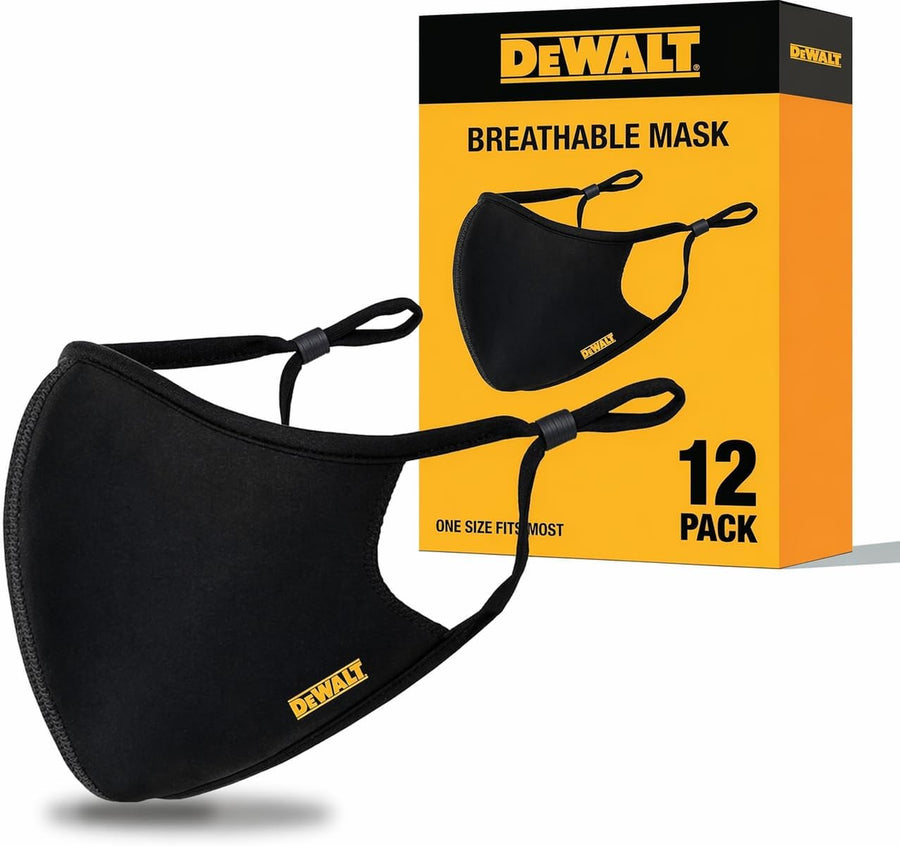 DEWALT Cooling Black Face Masks, Adjustable Fit & Neck Strap, Breathable Reusable Moisture Wicking, Nose Wire & Ear Adjusters