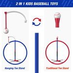 3-in-1 Baseball Set for Kids 3-5 - Tee Ball Stand, Hanging Tee, Ball Launcher and 6 Softballs - Adjustable Height, Indoor/Outdoor Sport Gifts for Boys Girls, Blue