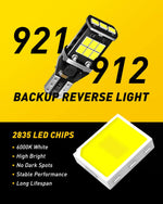AUXITO 912 921 LED Bulb for Backup Light Reverse Lights High Power 2835 15-SMD Chipsets Error Free T15 906 922 W16W Bulbs, 6000K White, Exterior Light Bulbs (Upgraded, Pack of 2)