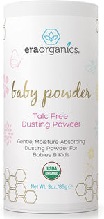 Era Organics Talc-Free Organic Baby Powder - USDA Organic Dusting Powder with Arrowroot, Calendula and Cornstarch for Newborns, Babies or Toddlers - Soothing, Fragrance Free, Made in USA (3oz/85g)