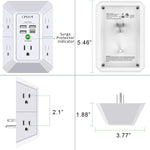 USB Wall Charger, Surge Protector, QINLIANF 5 Outlet Extender with 4 USB Charging Ports (4.8A Total) 3-Sided 1680J Power Strip Multi Plug Outlets Wall Adapter Spaced for Home Travel Office(2U2C),White