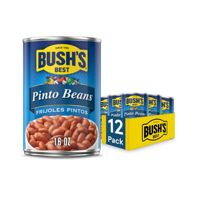 BUSH'S BEST 16 oz Canned Pinto Beans, Source of Plant Based Protein and Fiber, Low Fat, Gluten Free, Great For Soups, Salads and More, (Pack of 12)