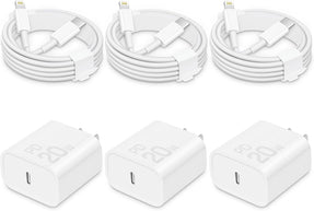 i Phone Charger Fast Charging-20W USB-C Block with 6 Ft Cord [MFi Certified] Compatible with i Phone 14/13/12/11/X Series, i Pad & More [3 Pack]