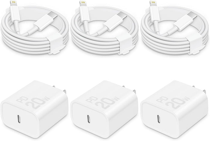 i Phone Charger Fast Charging-20W USB-C Block with 6 Ft Cord [MFi Certified] Compatible with i Phone 14/13/12/11/X Series, i Pad & More [3 Pack]