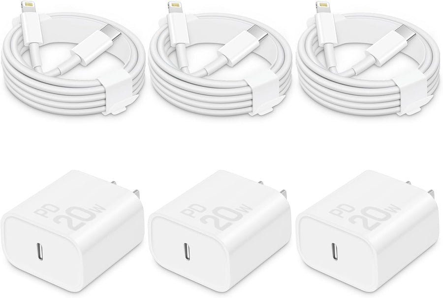 i Phone Charger Fast Charging-20W USB-C Block with 6 Ft Cord [MFi Certified] Compatible with i Phone 14/13/12/11/X Series, i Pad & More [3 Pack]