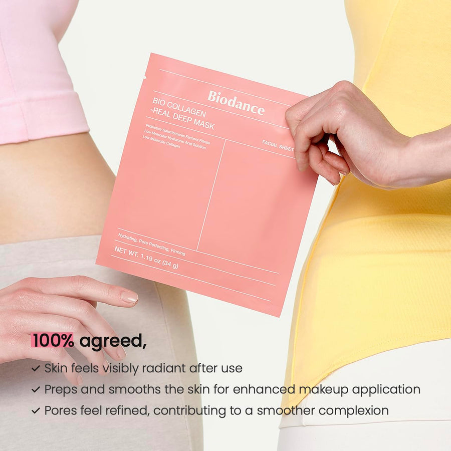 BIODANCE Bio-Collagen Real Deep Mask, Hydrating Overnight Hydrogel Mask, Pore Minimizing, Elasticity Improvement, 34g x4ea