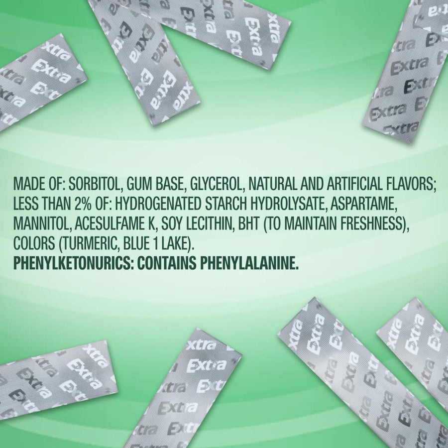 Extra Gum Spearmint Sugarfree Gum Bulk, Individually Wrapped, Perfect for Long Lasting Fresh Breath at School, Work & Travel 15 Count, Pack of 10