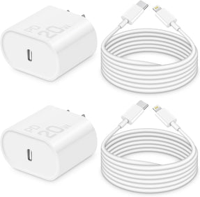 i Phone Charger 10Ft Fast Charging, MFi-Certified, 20W PD Block with 10Ft Cable, Type C Travel Plug & Ligt ning Cord for i Phone 14/13/12/11, i Pad & More [2 Pack]