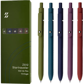Gel Pens, 5 Pcs 0.5mm Black Ink Pens Fine Point Smooth Writing Pens with Silicone Grip, High-End Series Metal Clip Retractable Pens for Journaling Note Taking (Vintage)