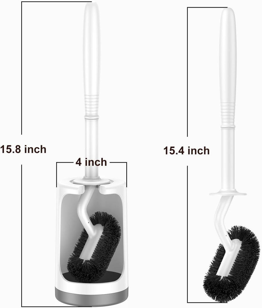 HAMITOR Toilet Bowl Brush Holder Set: Curved Design with Holder for Deep Cleaning Under Rim - Compact Hidden Scrubber for Small Space - Modern RV Bathroom Accessories - White