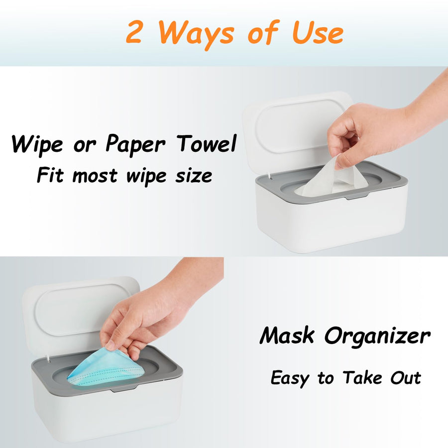Wipes Dispenser, Wipe Holder for Baby & Adult, Seposeve Refillable Baby Wipe Container, Keeps Wipes Clean. Non-Slip, Easy Pull Wipes Pouch Case, Grey