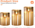 Tyawon Glass Battery Operated LED Flameless Candles with Remote and Timer, Real Wax Candles Warm Color Flickering Light for Festival Wedding Home Party Decor(Pack of 3)-Gold