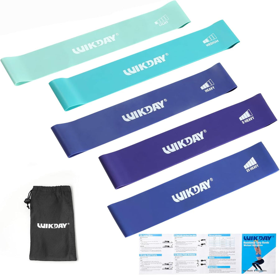WIKDAY Resistance Bands Set - 5 Workout Loops for Men Women Home Gym Fitness