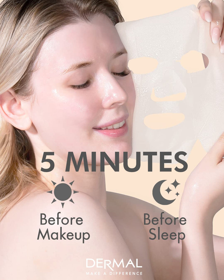 DERMAL Korean Collagen Face Mask – Hydrating & Soothing Sheet Mask with Panthenol – Hypoallergenic Calming Moisture Care for All Skin Types – 24 Combo Pack