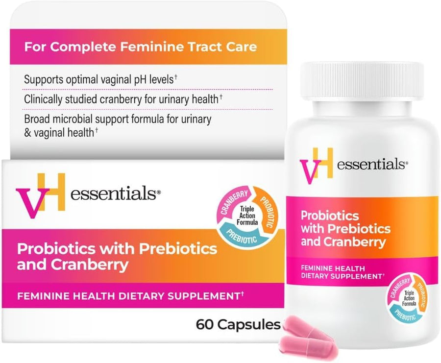 vH Essentials Probiotics for Women with Prebiotics, Cranberry & Vitamin C - 120 Capsules (60 Day Supply) -Probiotics Support Gut Balance, Health & Urinary Tract Health for Women